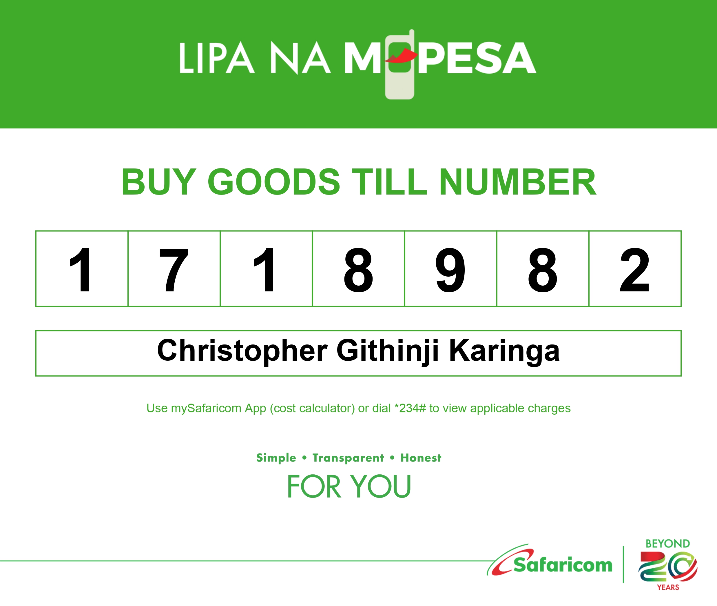 M-Pesa payment till number 1718982
